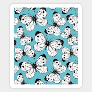 Cabbage butterfly pattern on blue Sticker
